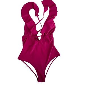 CUPSHE Plunge Ruffle One Piece Swimsuit M